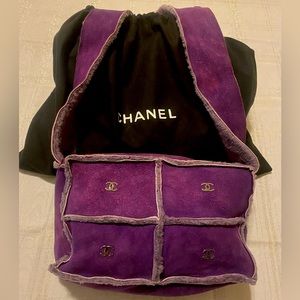 Chanel Purple Sheepskin Suede Logos Vintage Shoulder Bag
